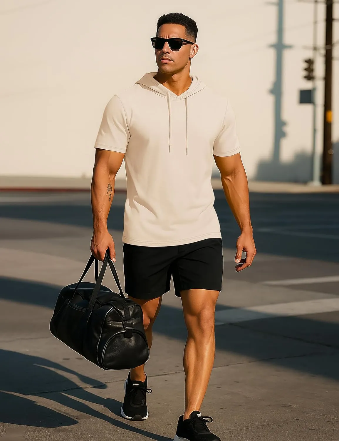 TACVASEN Short Sleeve Hoodies for Men Cotton Hoodies Summer Sweatshirt Lightweight Breathable Workout Shirts Pullover
