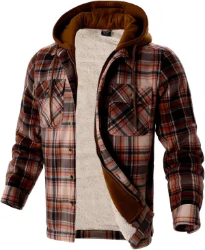 TanBridge Men's Cotton Plaid Shirts Jacket Full Zip Fleece Flannel Sherpa Lined Hoodies Heavyweight Hoodies Jacket for Men