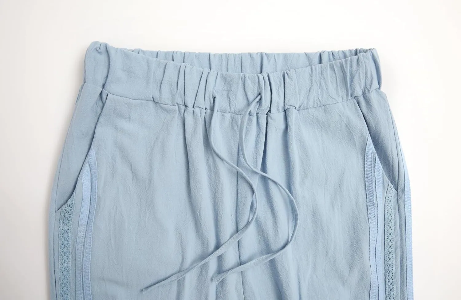 TIAFORD Women's Summer Casual Linen Pants Elastic Waist Relaxed Fit Straight Leg Crop Pants Beach Trousers with Pockets