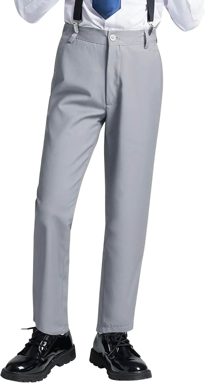 Toddler and Children's Pants Slim Fit Stretch Dress Pants for Boys Adjustable Waist Straight Fit School Uniform Pant