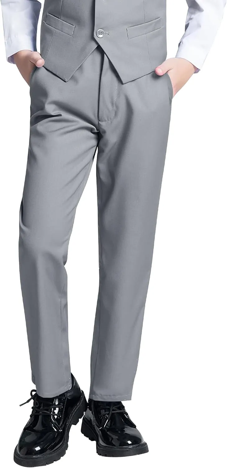 Toddler and Children's Pants Slim Fit Stretch Dress Pants for Boys Adjustable Waist Straight Fit School Uniform Pant