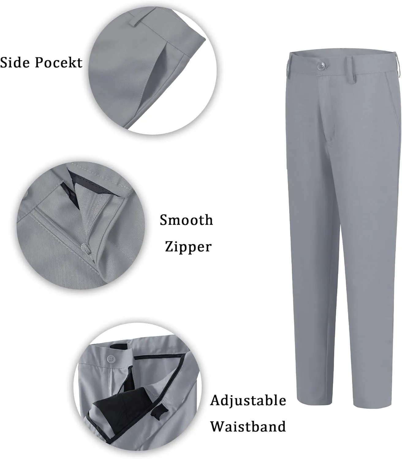 Toddler and Children's Pants Slim Fit Stretch Dress Pants for Boys Adjustable Waist Straight Fit School Uniform Pant
