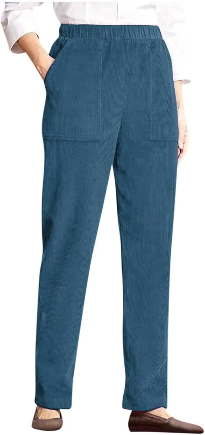 Travel Pants for Women,Women's Casual Solid Colour Elastic Waist Straight Casual Pants with Pockets Business Casual Trousers