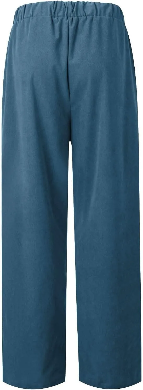 Travel Pants for Women,Women's Casual Solid Colour Elastic Waist Straight Casual Pants with Pockets Business Casual Trousers