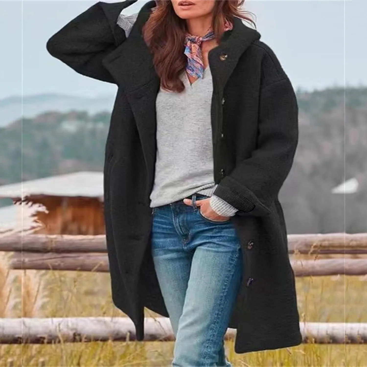 Trench Coat for Women 2024 Fuzzy Jacket Loose Fitting Warm Winter Outwear Fashion Lapel Jacket Coats Long Coat Women