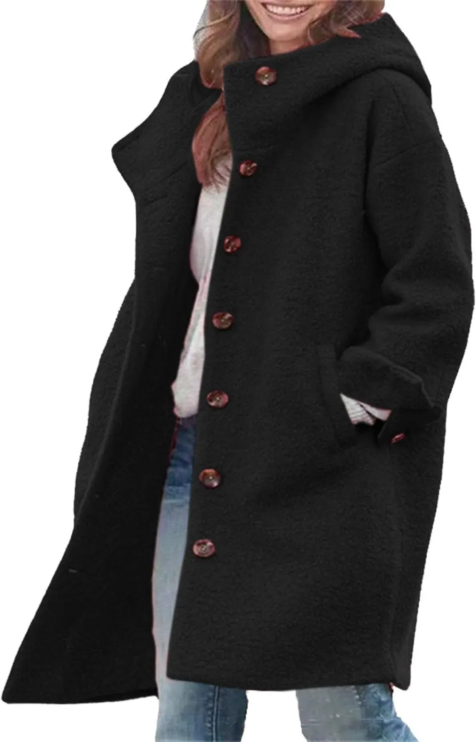 Trench Coat for Women 2024 Fuzzy Jacket Loose Fitting Warm Winter Outwear Fashion Lapel Jacket Coats Long Coat Women