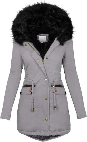 Trench Coat for Women Simple Fashion Hood Long Sleeve Quilted Jacket Slim Fit Button Zip Overcoat 2024 Winter Outwear