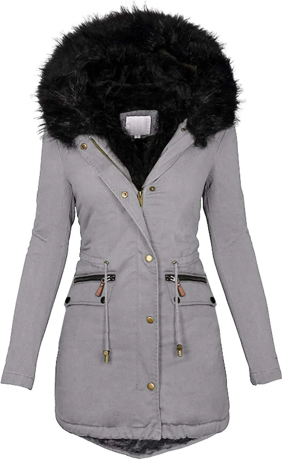Trench Coat for Women Simple Fashion Hood Long Sleeve Quilted Jacket Slim Fit Button Zip Overcoat 2024 Winter Outwear