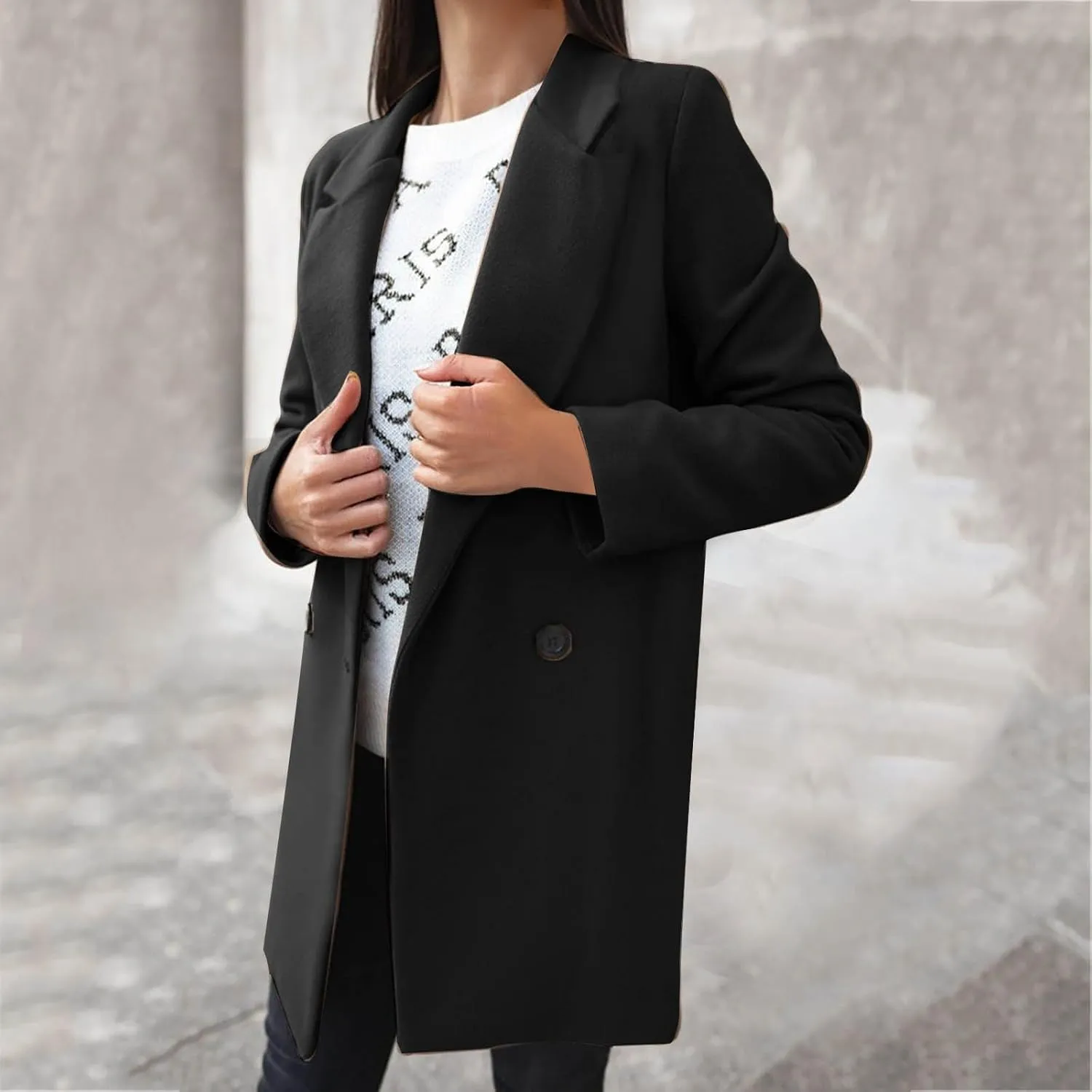 Trench Coats for Women Elegant Single Breasted Work Office Jackets Notched Collar Mid Winter Wool Pea Coat