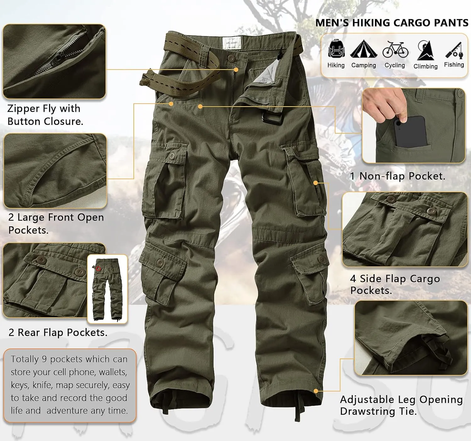 TRGPSG Cargo Pants for Men, Cotton Camo Casual Pants, Relaxed Fit Work Pants with Multi-Pocket