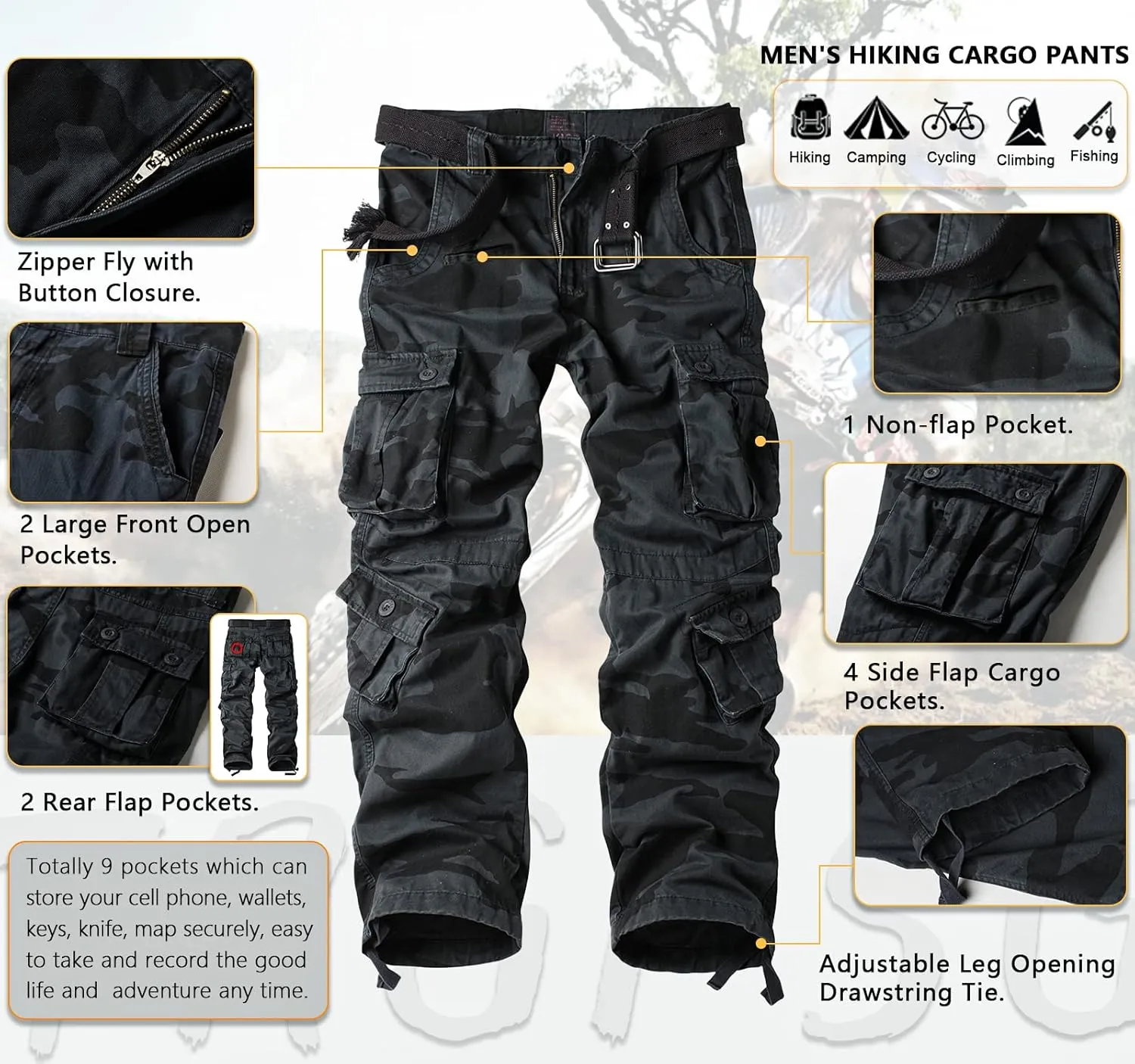 TRGPSG Cargo Pants for Men, Cotton Camo Casual Pants, Relaxed Fit Work Pants with Multi-Pocket