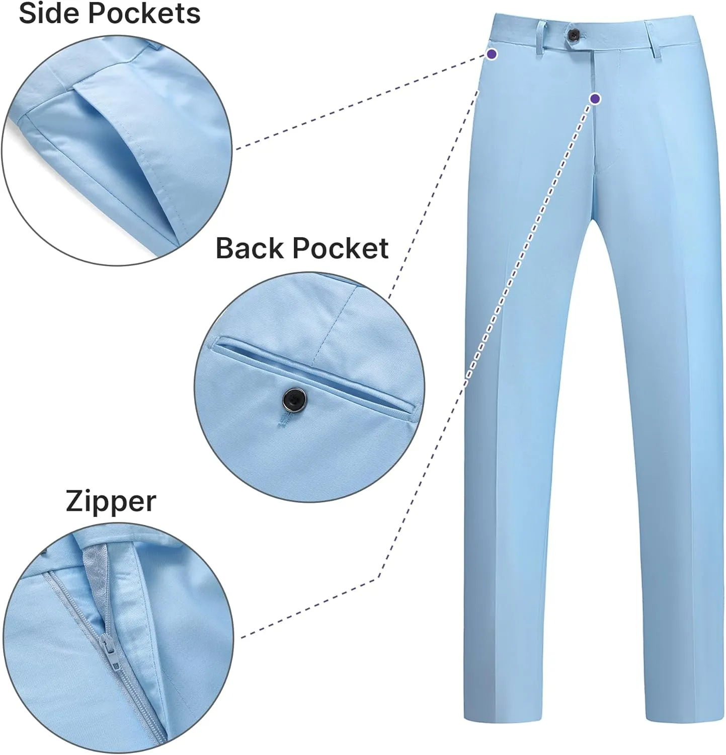TRONSTORE Men's 3 Piece Suits Slim Fit One Button Solid Tuxedo Jacket Vest Pants Business