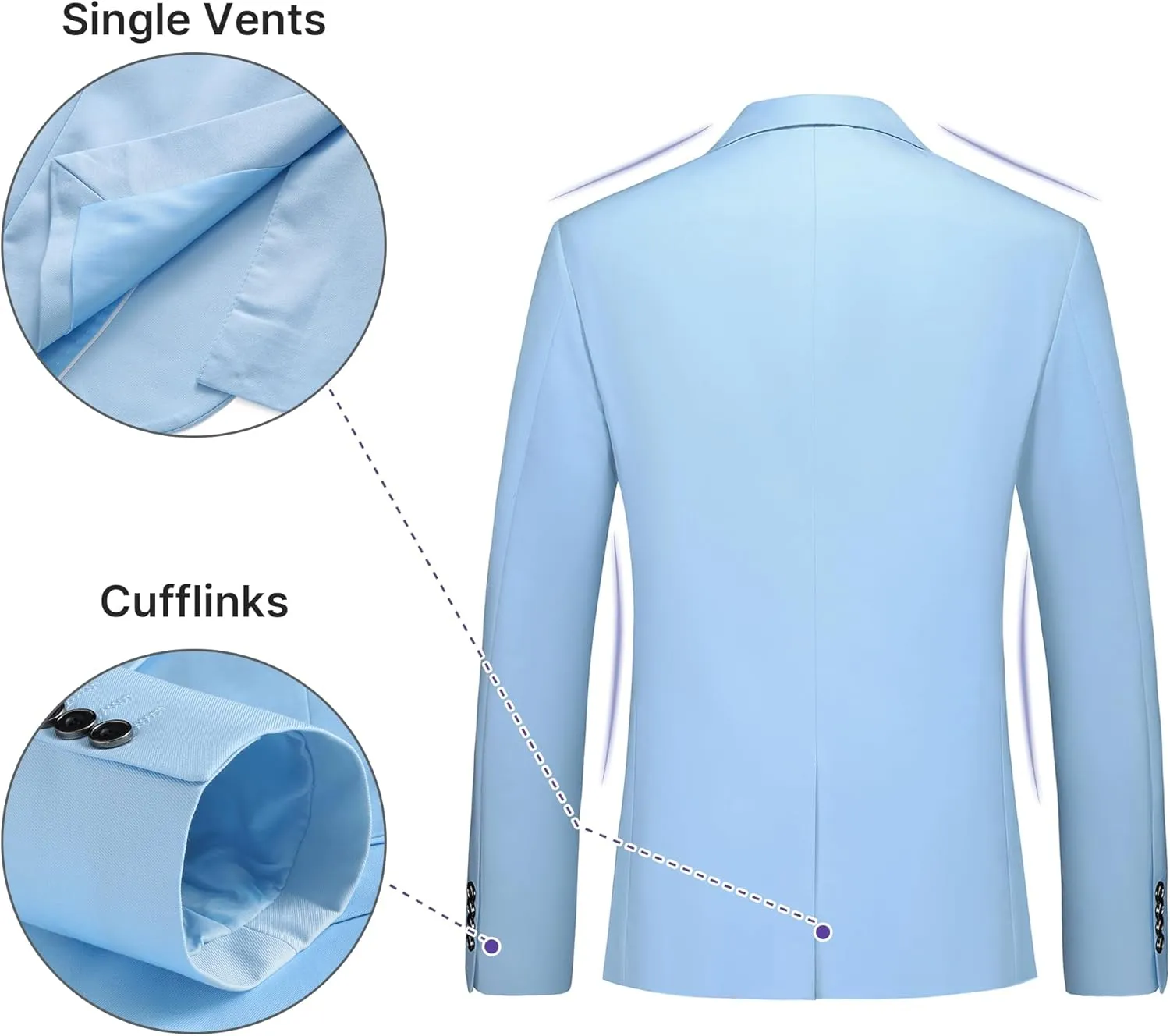 TRONSTORE Men's 3 Piece Suits Slim Fit One Button Solid Tuxedo Jacket Vest Pants Business