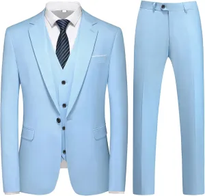 TRONSTORE Men's 3 Piece Suits Slim Fit One Button Solid Tuxedo Jacket Vest Pants Business