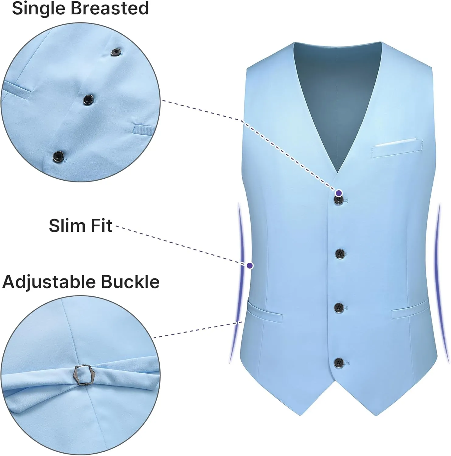 TRONSTORE Men's 3 Piece Suits Slim Fit One Button Solid Tuxedo Jacket Vest Pants Business