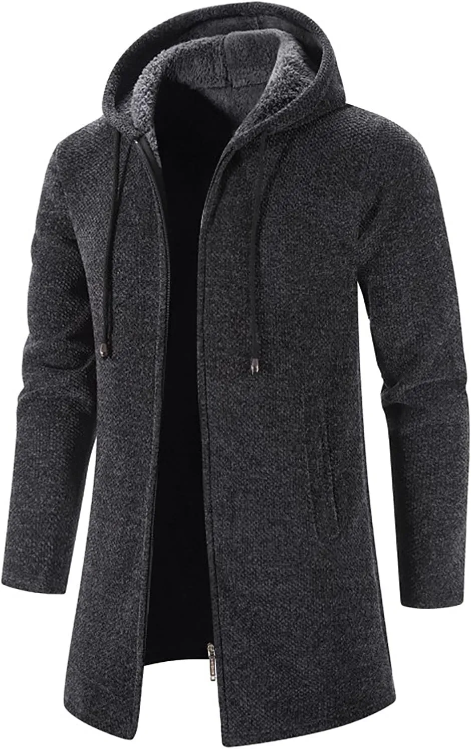 tuduoms Men's Zip Up Hooded Fleece Long Cardigan Sweater Winter Fashion Warm Sherpa Lined Jacket Coat Hoodies with Pockets