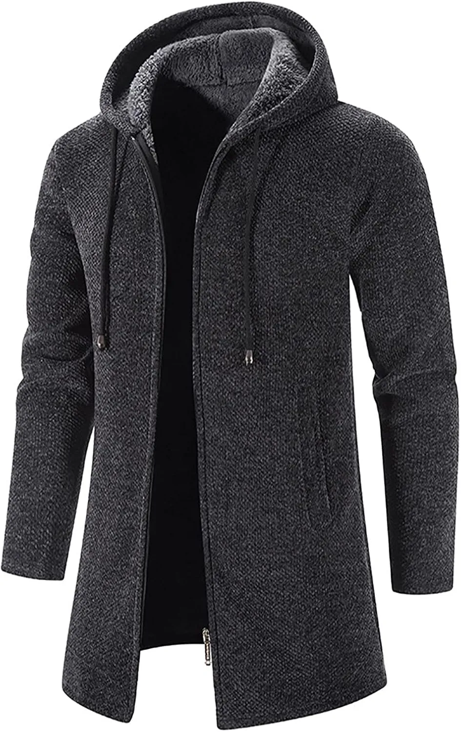 tuduoms Men's Zip Up Hooded Fleece Long Cardigan Sweater Winter Fashion Warm Sherpa Lined Jacket Coat Hoodies with Pockets