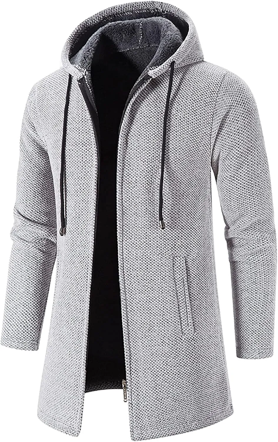 tuduoms Men's Zip Up Hooded Fleece Long Cardigan Sweater Winter Fashion Warm Sherpa Lined Jacket Coat Hoodies with Pockets