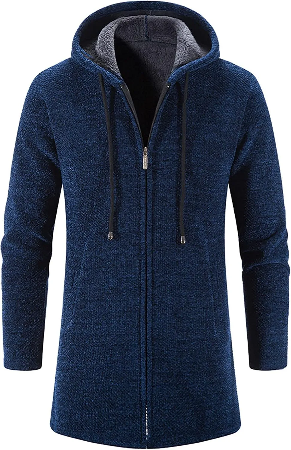 tuduoms Men's Zip Up Hooded Fleece Long Cardigan Sweater Winter Fashion Warm Sherpa Lined Jacket Coat Hoodies with Pockets