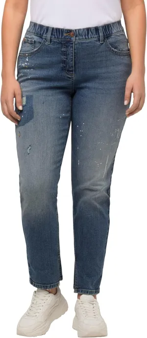 Ulla Popken Womenswear Plus Size Curvy Distressed Stretch Fit Boyfriend Jeans Blue Denim 16 821905902