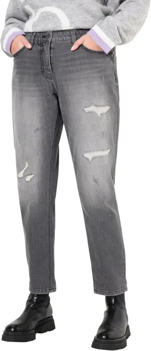 Ulla Popken Womenswear Plus Size Curvy Distressed Stretch Fit Boyfriend Jeans Dark Grey Denim 12 830539906