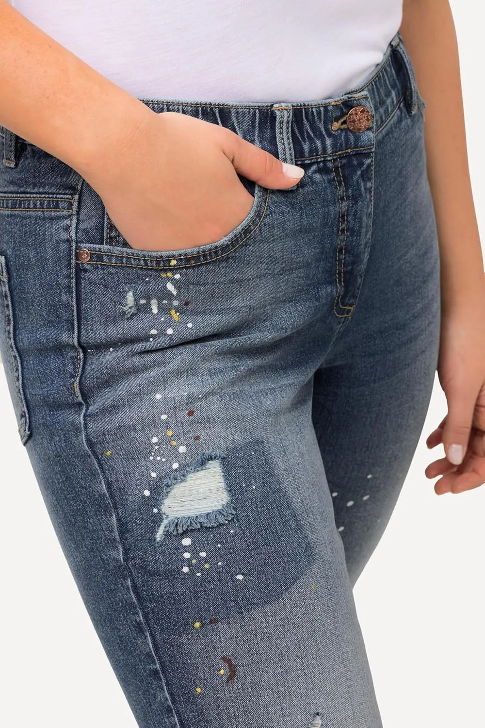 Ulla Popken Womenswear Plus Size Curvy Distressed Stretch Fit Sarah Jeans 820058