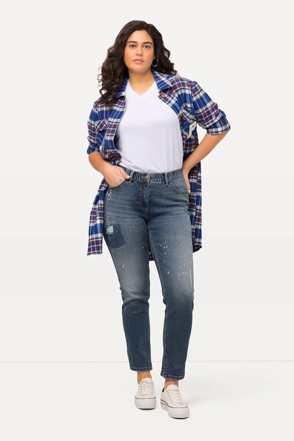 Ulla Popken Womenswear Plus Size Curvy Distressed Stretch Fit Sarah Jeans 820058