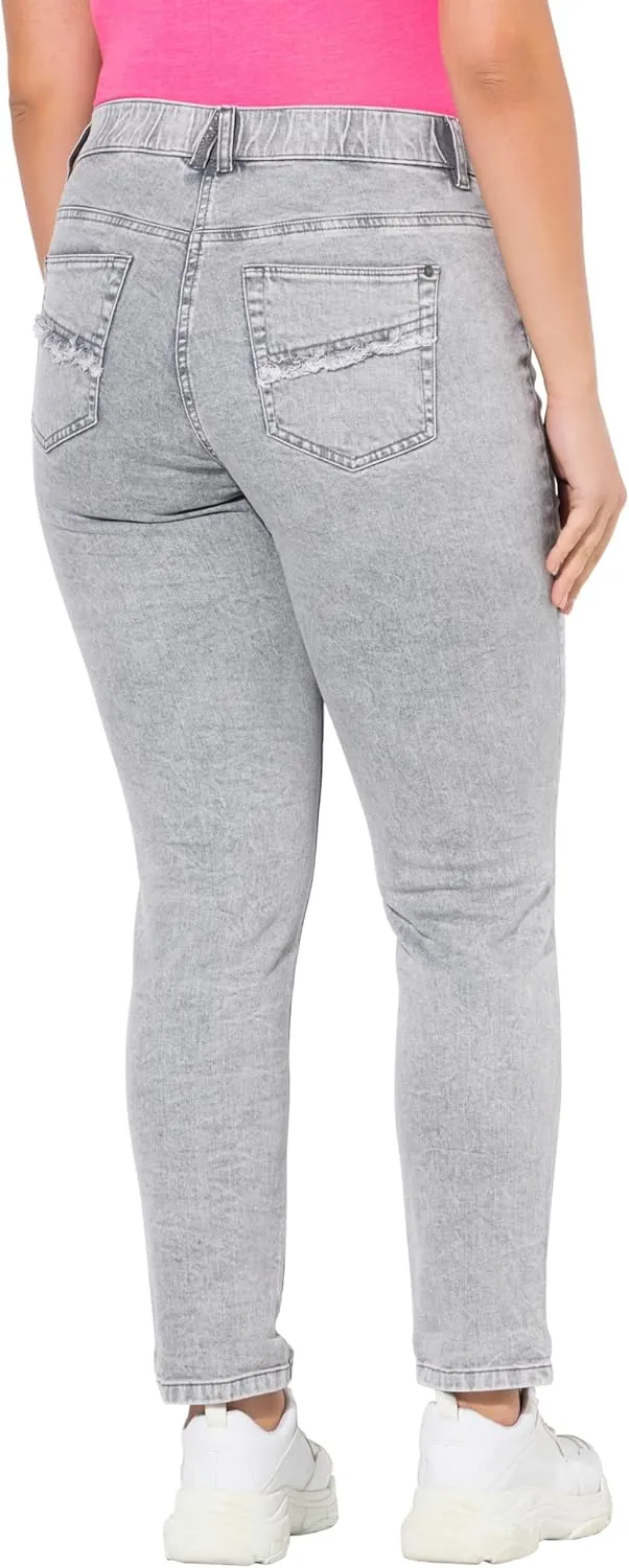 Ulla Popken Womenswear Plus Size Curvy Grey Acid Wash Stretch Fit Jeans 836401