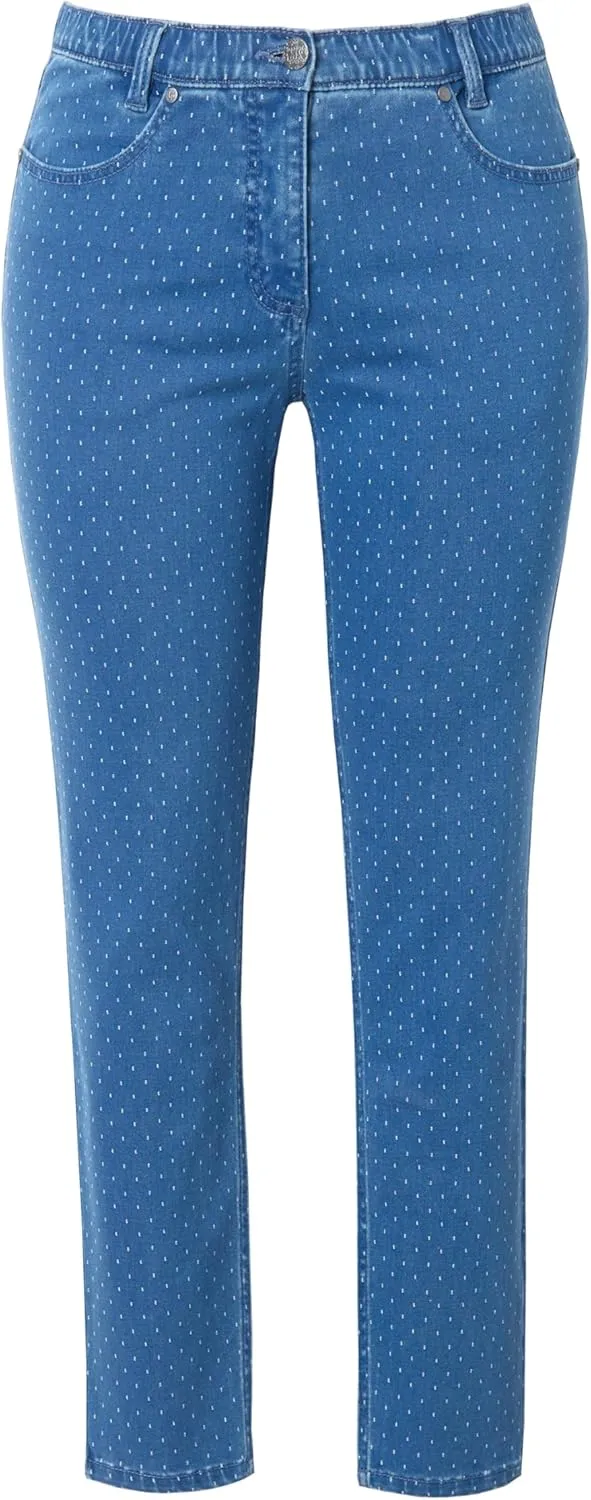 Ulla Popken Womenswear Plus Size Curvy Polka Dot Stretch Fit Jeans 830630