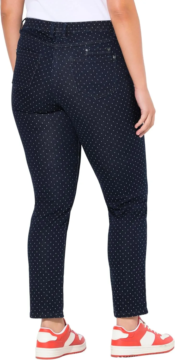 Ulla Popken Womenswear Plus Size Curvy Polka Dot Stretch Fit Jeans 830630