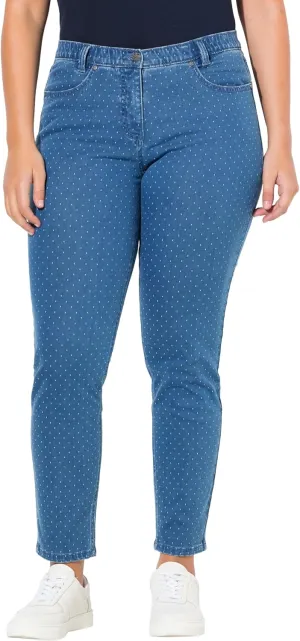 Ulla Popken Womenswear Plus Size Curvy Polka Dot Stretch Fit Jeans Blue Denim 12 830630902