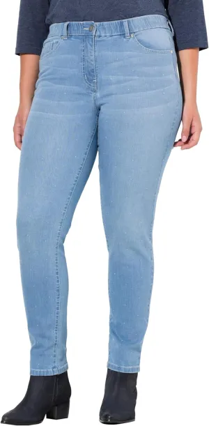 Ulla Popken Womenswear Plus Size Curvy Rhinestone Detail Stretch Fit Jeans 830525