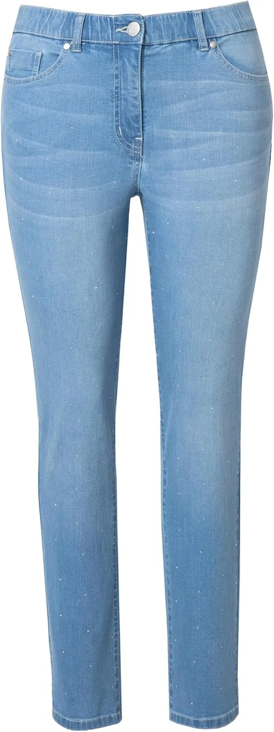 Ulla Popken Womenswear Plus Size Curvy Rhinestone Detail Stretch Fit Jeans 830525