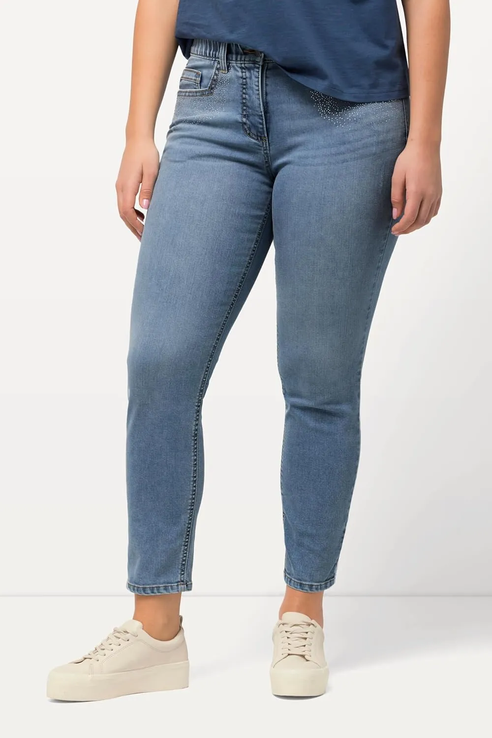 Ulla Popken Womenswear Plus Size Curvy Rhinestone Detail Stretch Fit Skinny Jeans 827970