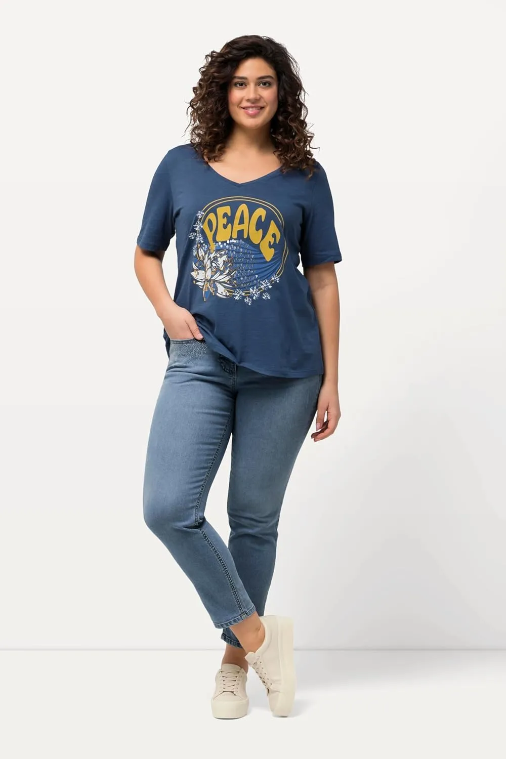 Ulla Popken Womenswear Plus Size Curvy Rhinestone Detail Stretch Fit Skinny Jeans 827970