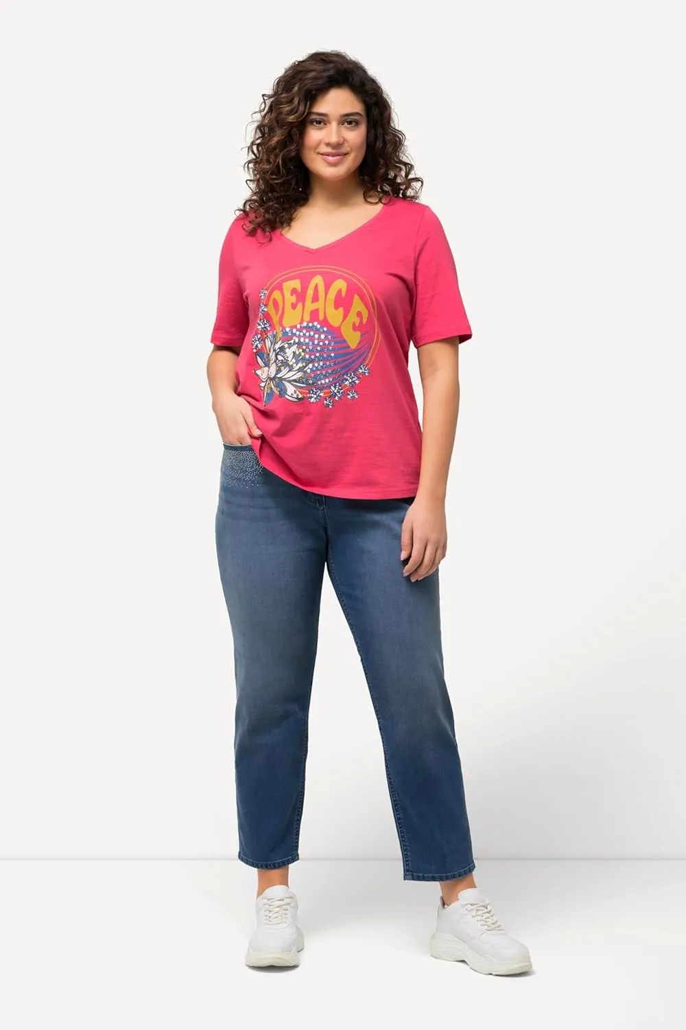 Ulla Popken Womenswear Plus Size Curvy Rhinestone Detail Stretch Fit Skinny Jeans 827970