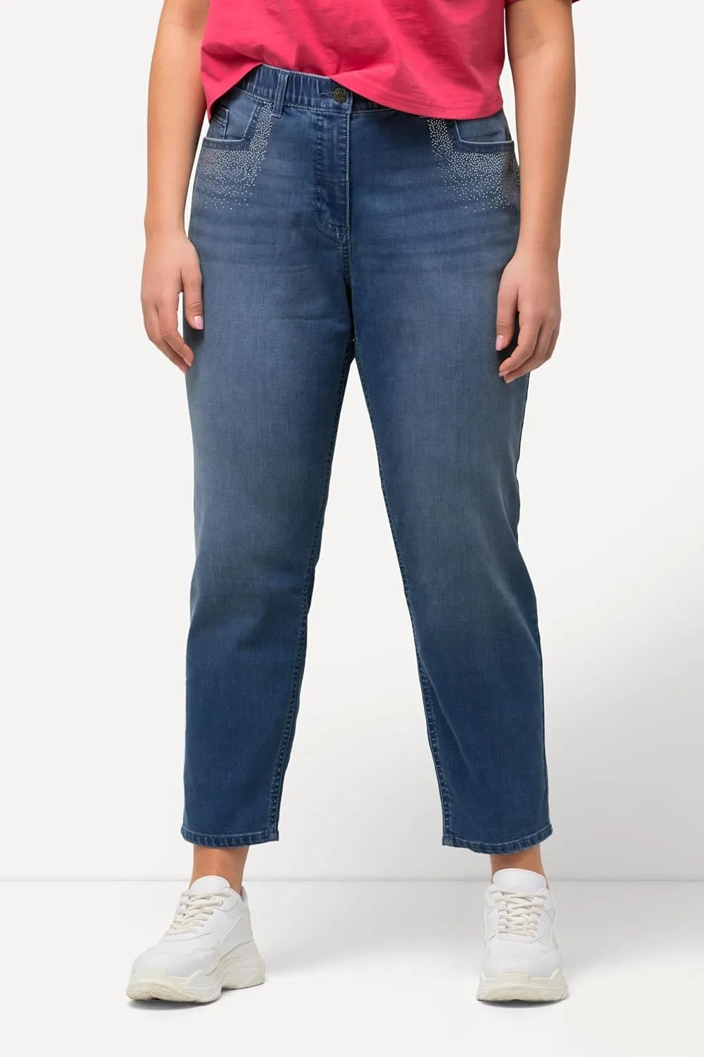 Ulla Popken Womenswear Plus Size Curvy Rhinestone Detail Stretch Fit Skinny Jeans 827970