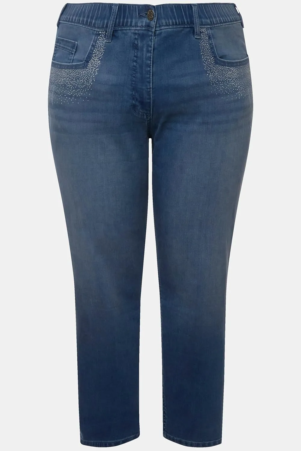 Ulla Popken Womenswear Plus Size Curvy Rhinestone Detail Stretch Fit Skinny Jeans 827970