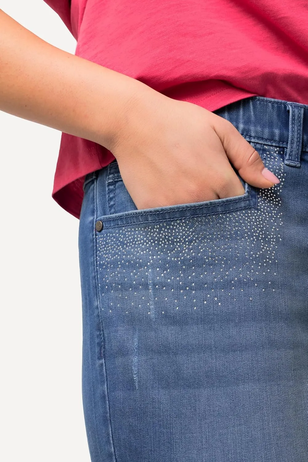 Ulla Popken Womenswear Plus Size Curvy Rhinestone Detail Stretch Fit Skinny Jeans 827970