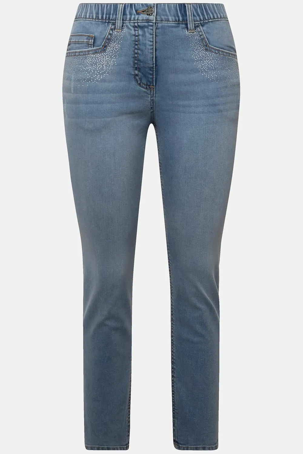 Ulla Popken Womenswear Plus Size Curvy Rhinestone Detail Stretch Fit Skinny Jeans 827970