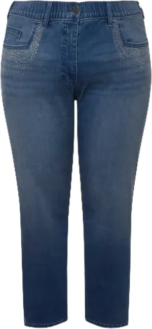 Ulla Popken Womenswear Plus Size Curvy Rhinestone Detail Stretch Fit Skinny Jeans Blue Denim 16 827970902