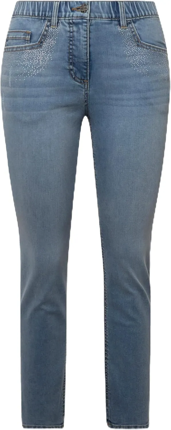 Ulla Popken Womenswear Plus Size Curvy Rhinestone Detail Stretch Fit Skinny Jeans Light Blue 16 827970901