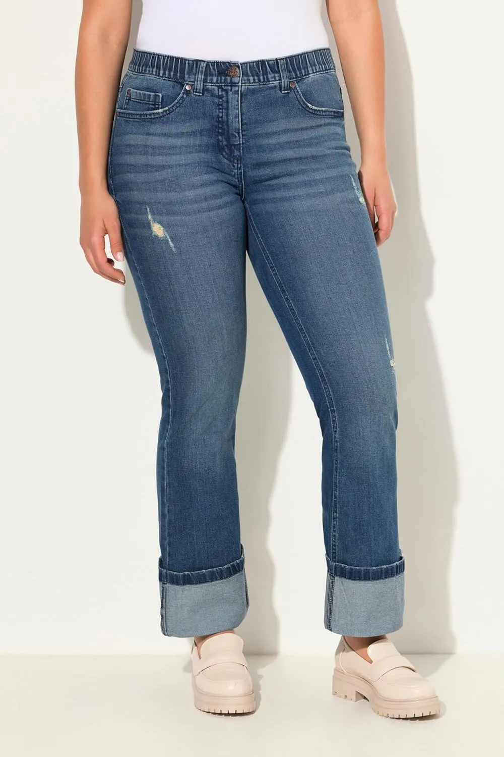 Ulla Popken Womenswear Plus Size Curvy Wide Cuff Stretch Fit Jeans 830245