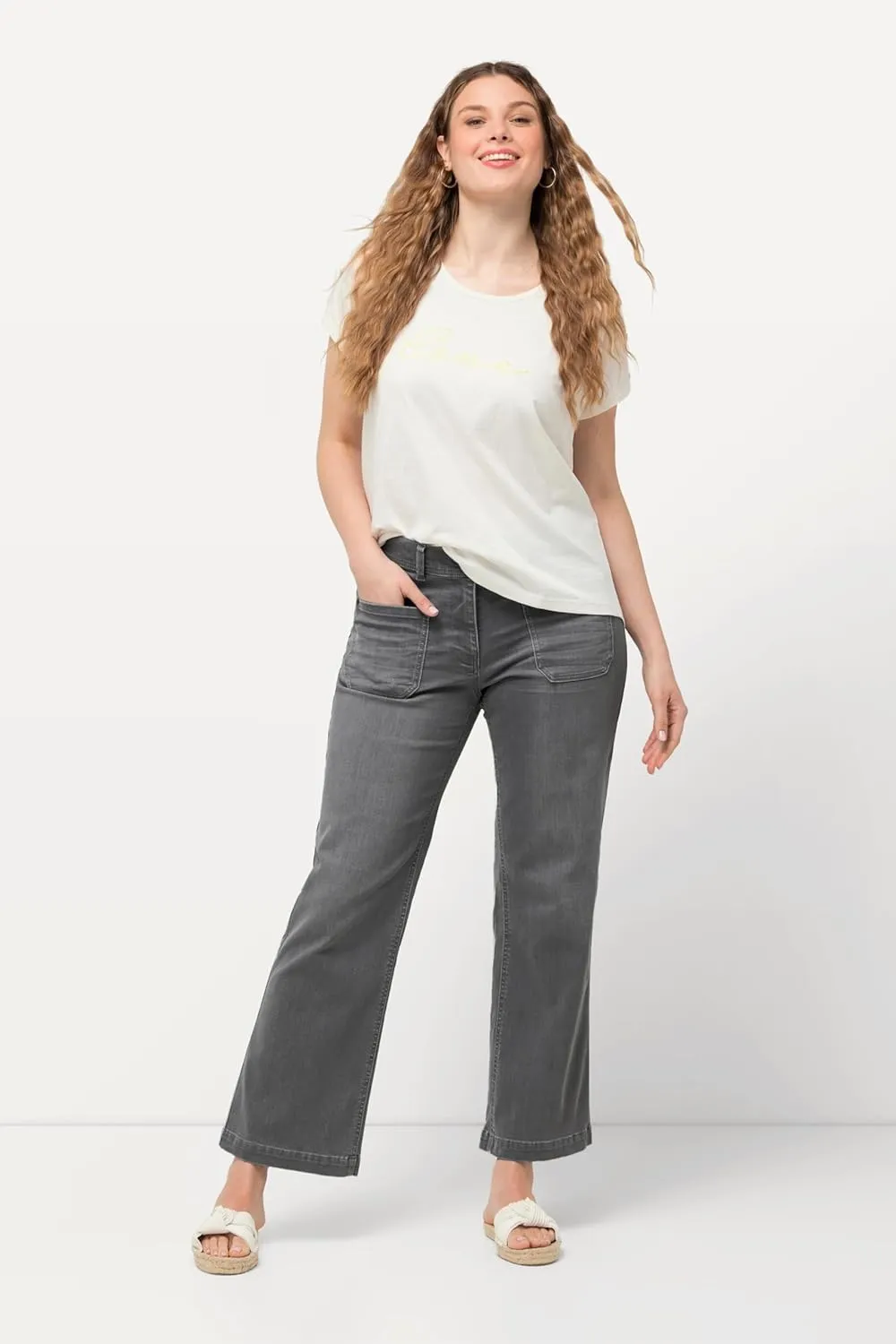 Ulla Popken Womenswear Plus Size Curvy Wide Leg Stretch Fit Jeans 823804