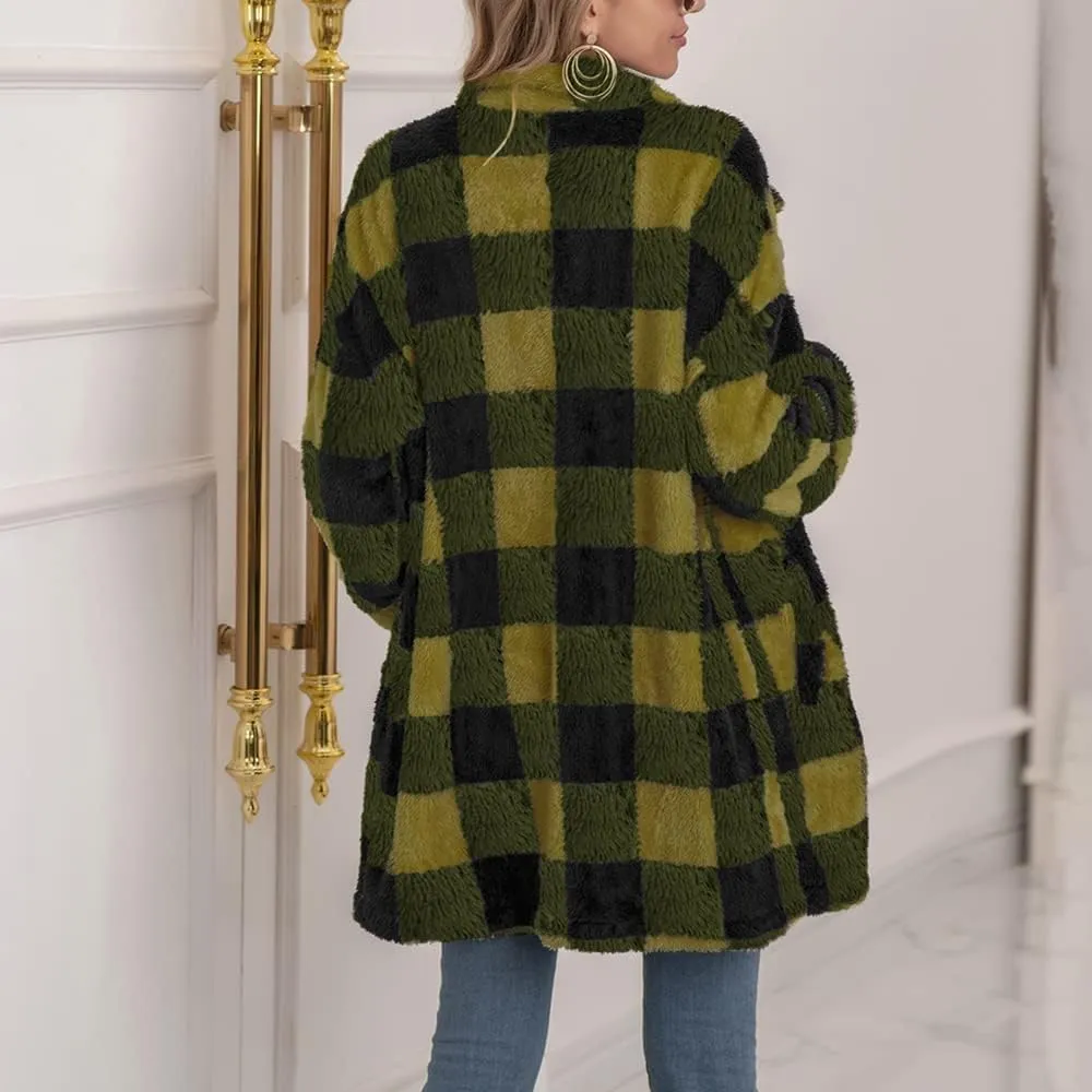 Useagrey Womens Winter Clothes Fashion Fuzzy Fleece Jacket Hooded Full Zip Color Block Coats Warm Comfy Plus Size Outerwear
