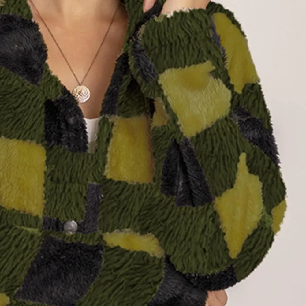 Useagrey Womens Winter Clothes Fashion Fuzzy Fleece Jacket Hooded Full Zip Color Block Coats Warm Comfy Plus Size Outerwear