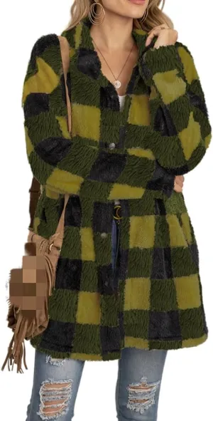 Useagrey Womens Winter Clothes Fashion Fuzzy Fleece Jacket Hooded Full Zip Color Block Coats Warm Comfy Plus Size Outerwear