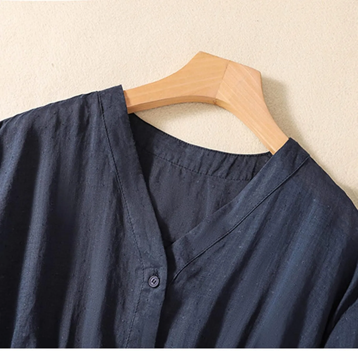 V Neck Linen Tshirts for Women Summer Fall 3/4 Dolman Sleeve Relaxed Fit Long Basic Tee Shirt Tops Women 2025 FN