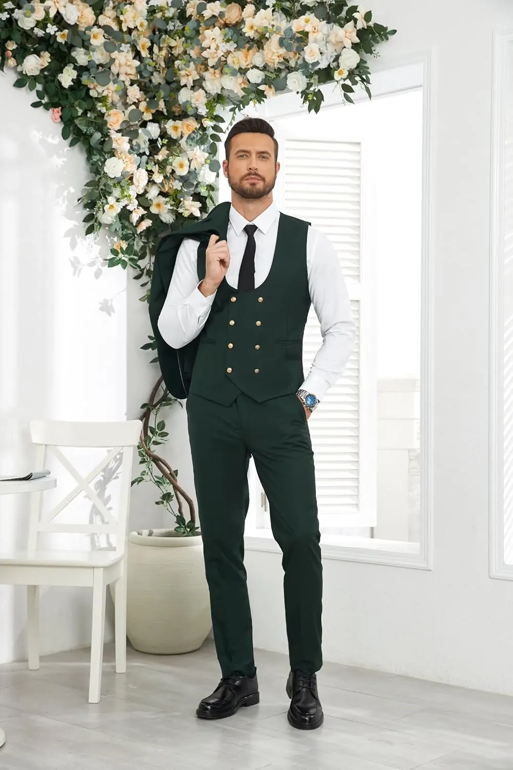 Wangyue 3 Piece Men's Suits Slim Fit Suits for Men Double Breasted Suit Men Wedding Prom Suits
