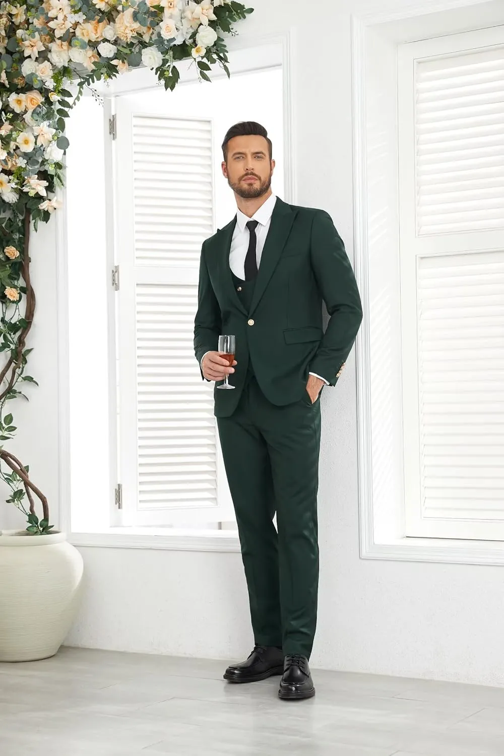 Wangyue 3 Piece Men's Suits Slim Fit Suits for Men Double Breasted Suit Men Wedding Prom Suits